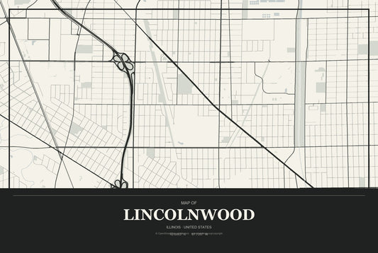 Lincolnwood, Illinois City Map Aluminum Sign in Museum Plaque style
