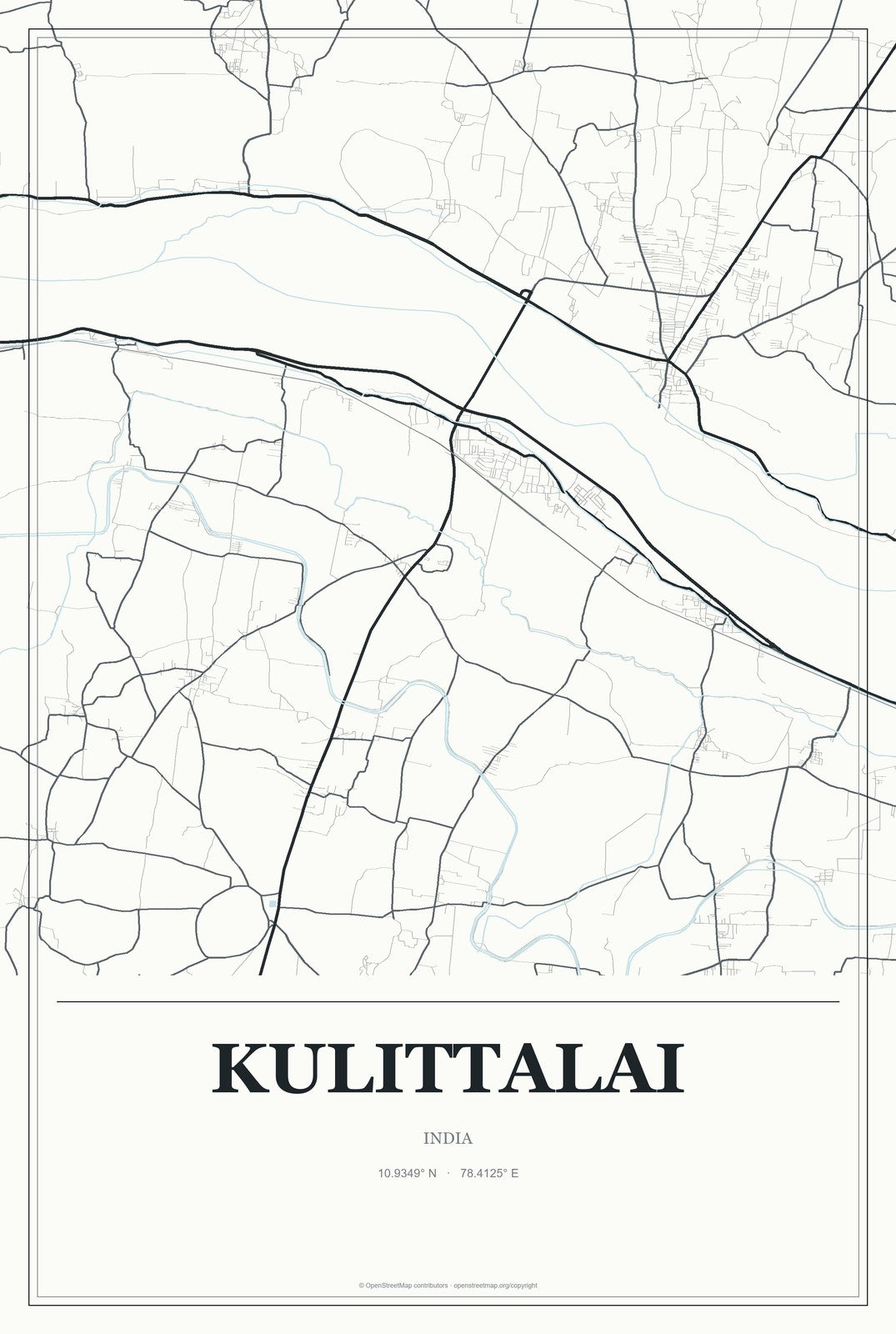 Kulittalai, India City Map Aluminum Sign in Gallery Air style