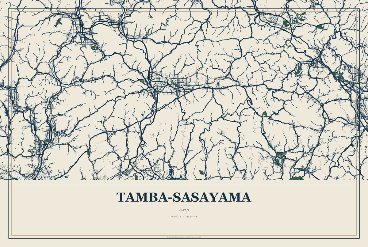 Tamba-Sasayama, Japan City Map Aluminum Sign in Coastal Cutout style