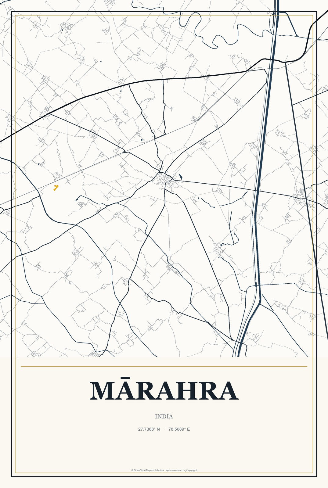 Mārahra, India City Map Aluminum Sign in Citrine Modern style