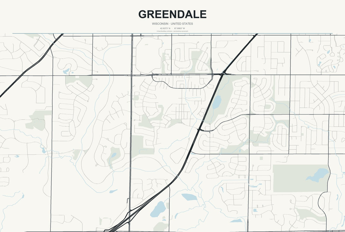Greendale, Wisconsin City Map Aluminum Sign in Headline Atlas style