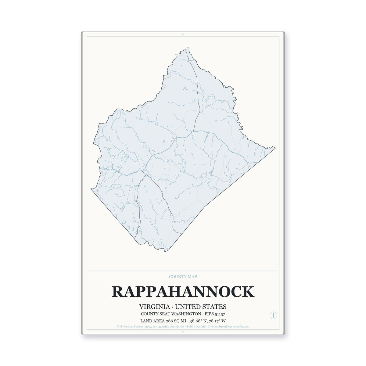 Rappahannock County, Virginia Map Aluminum Sign in Gallery Air style