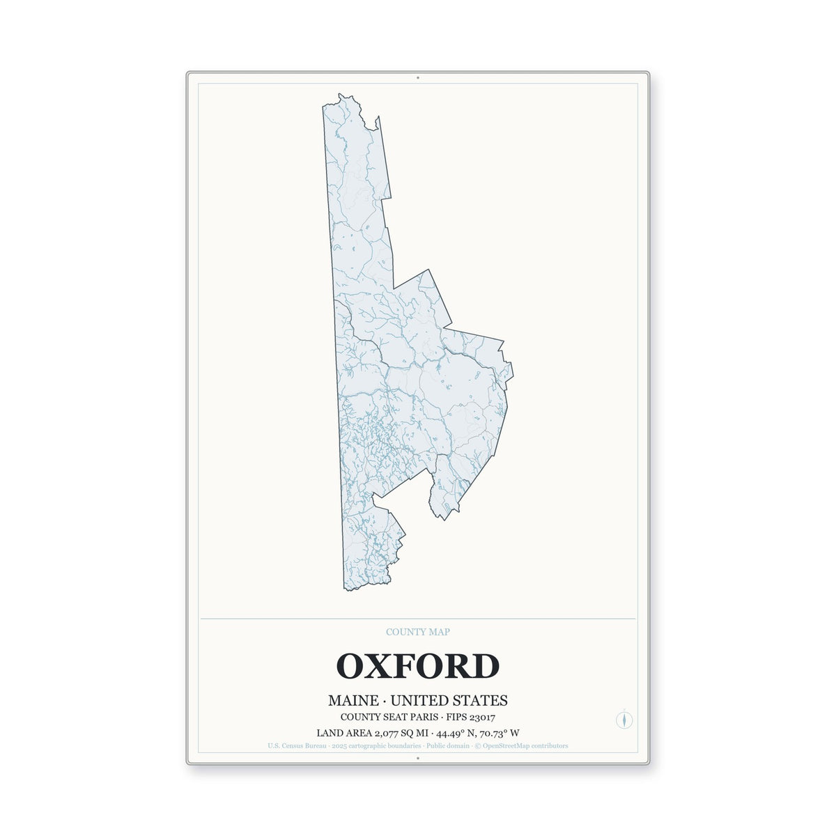Oxford County, Maine Map Aluminum Sign in Gallery Air style