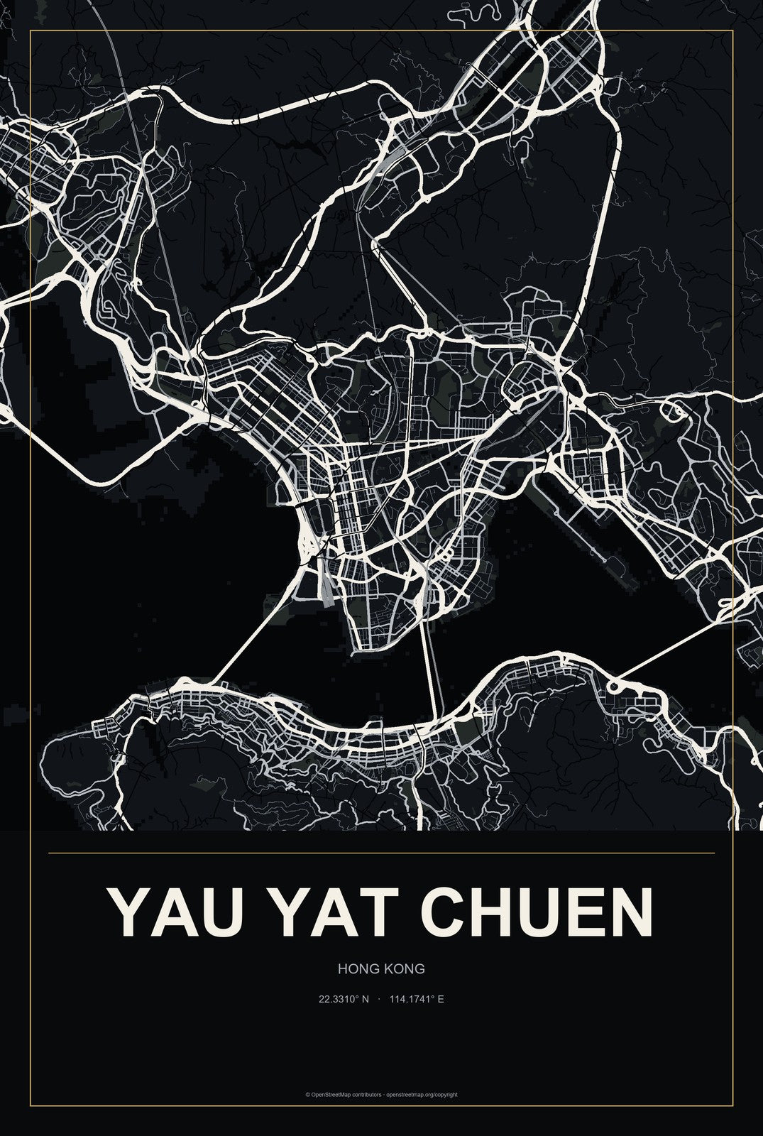 Yau Yat Chuen, Hong Kong City Map Aluminum Sign in Metropolitan Noir style