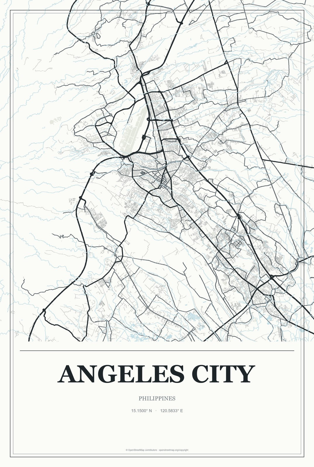 Angeles City, Philippines City Map Aluminum Sign in Gallery Air style