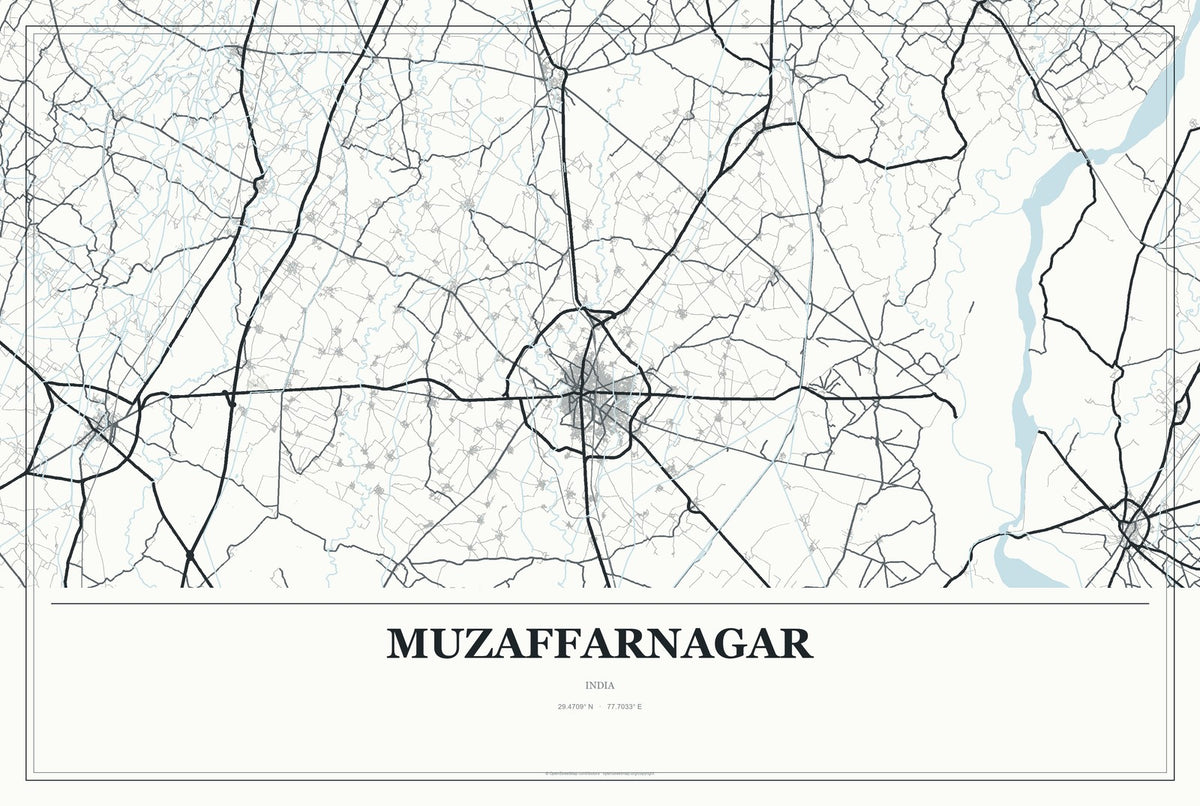 Muzaffarnagar, India City Map Aluminum Sign in Gallery Air style