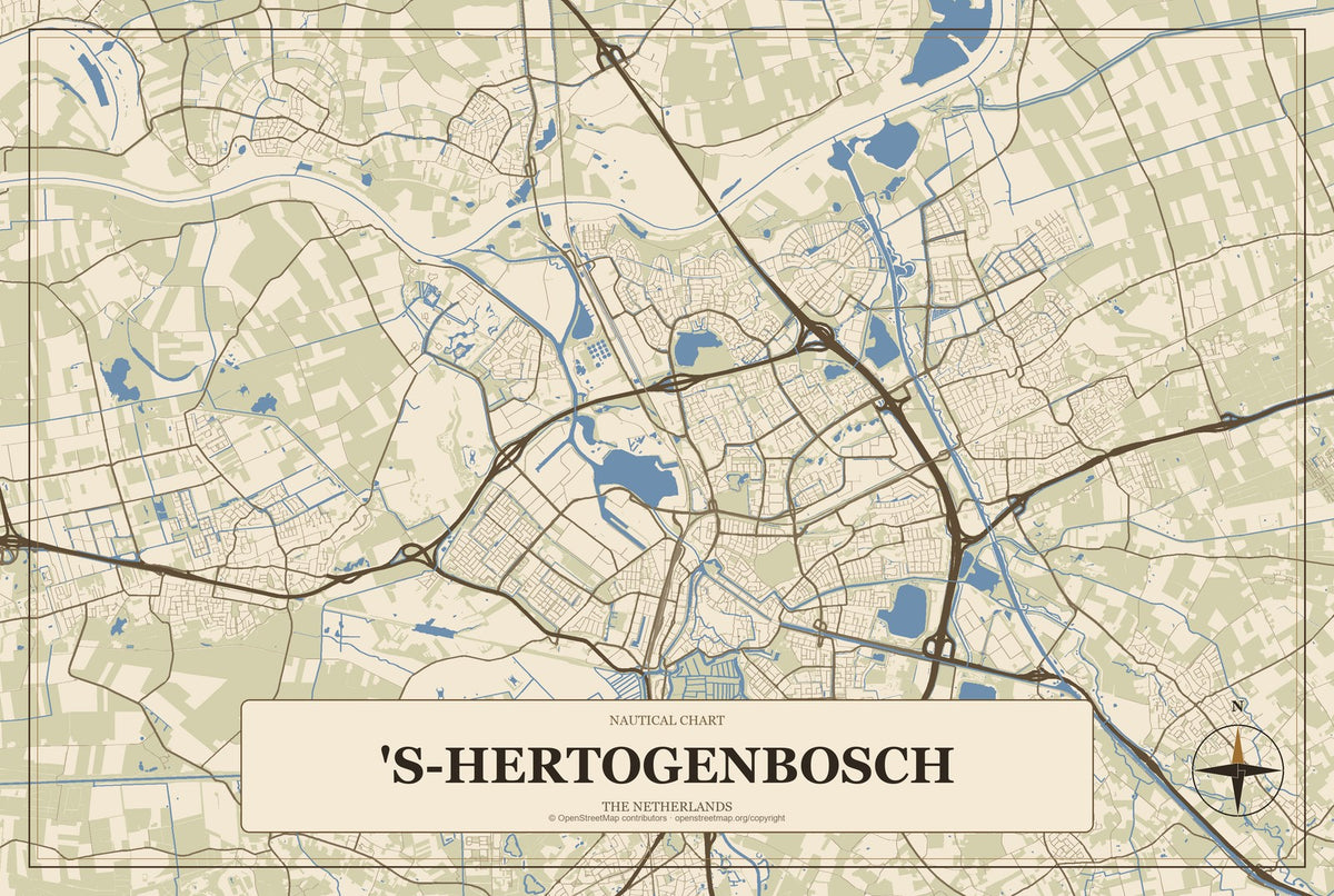 's-Hertogenbosch, The Netherlands City Map Aluminum Sign in Heritage Nautical style