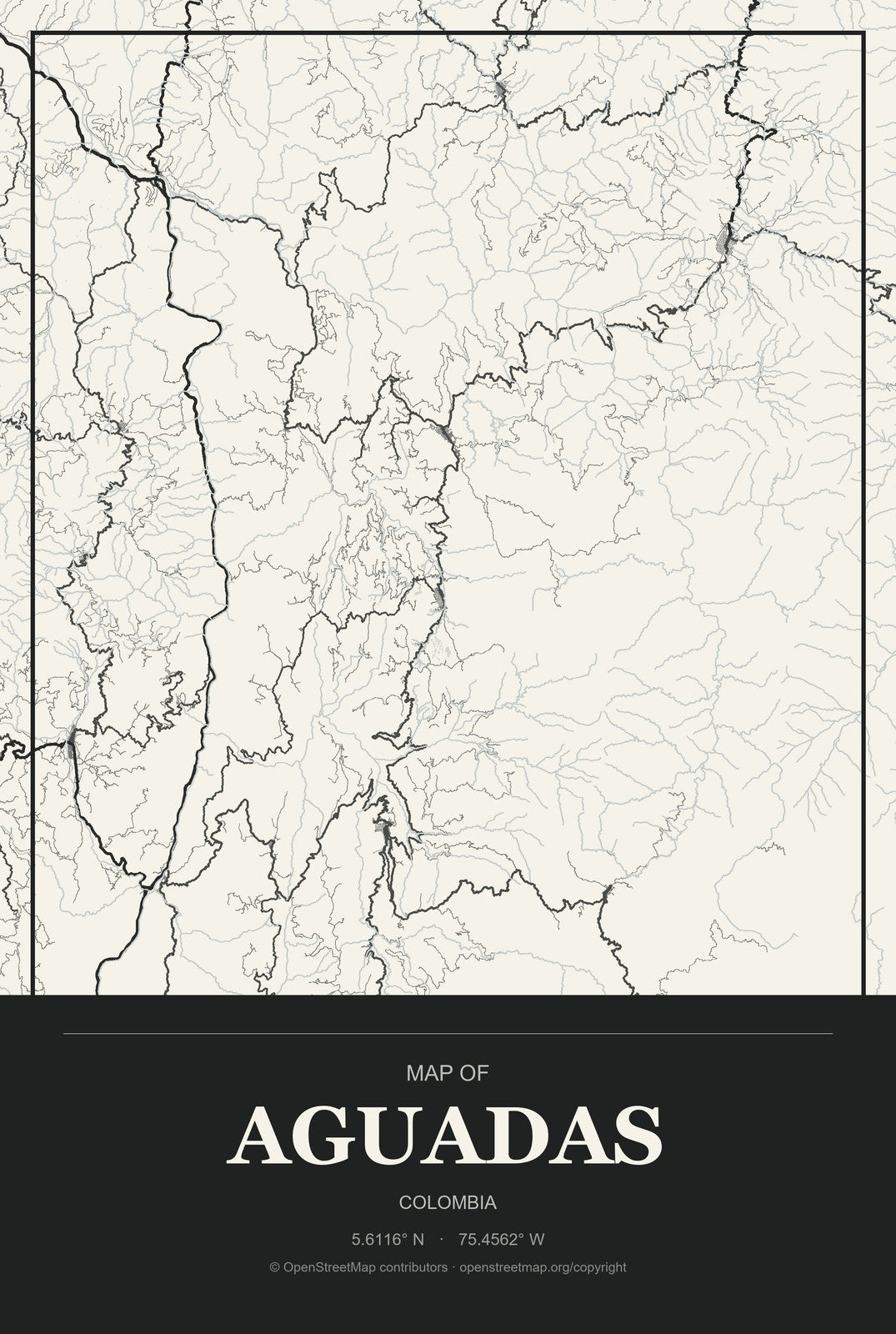 Aguadas, Colombia City Map Aluminum Sign in Museum Plaque style