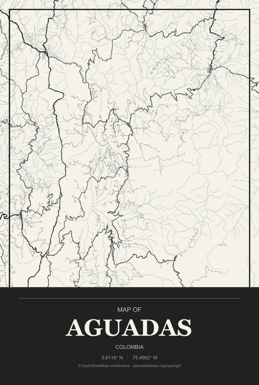 Aguadas, Colombia City Map Aluminum Sign in Museum Plaque style