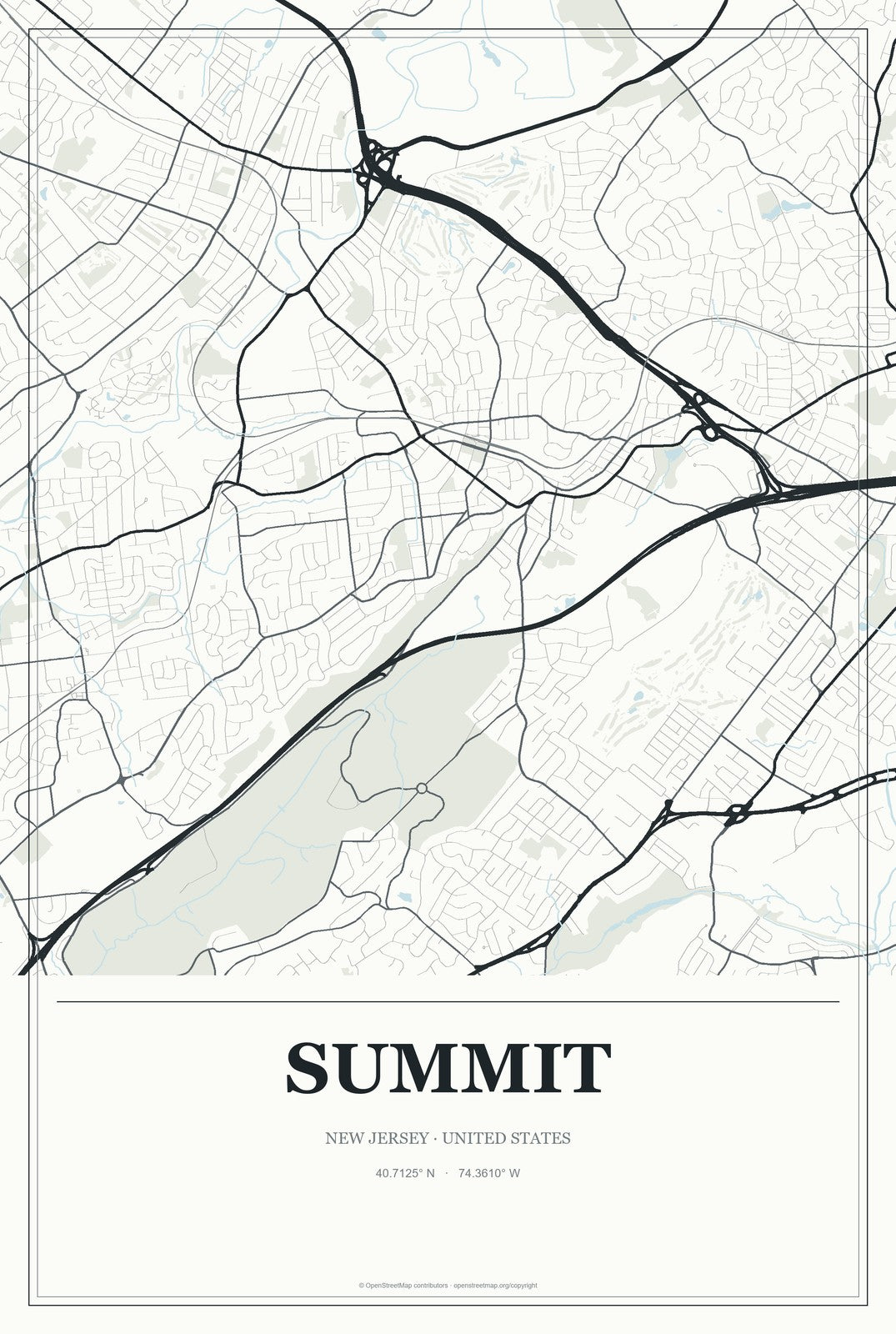 Summit, New Jersey City Map Aluminum Sign in Gallery Air style