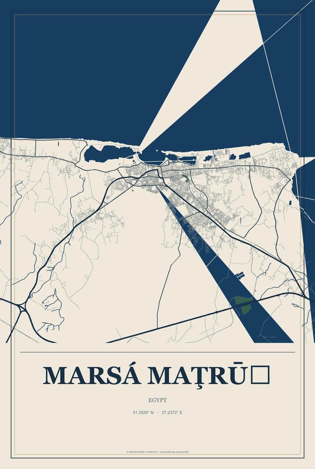 Marsá Maţrūḩ, Egypt City Map Aluminum Sign in Coastal Cutout style