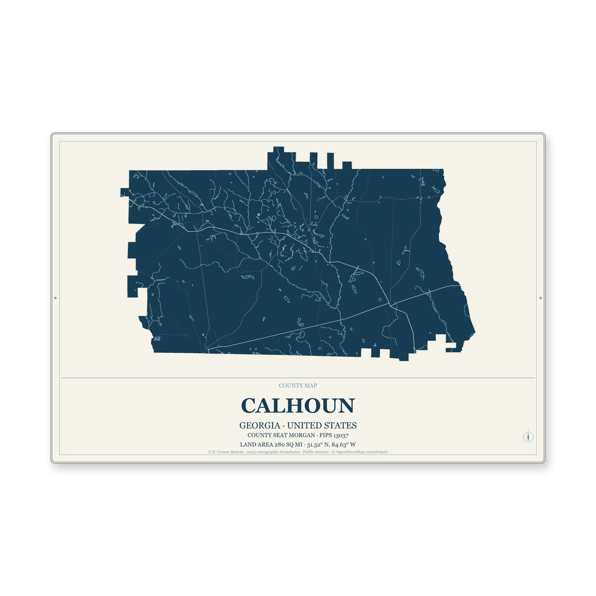 Calhoun County, Georgia Map Aluminum Sign in Coastal Cutout style