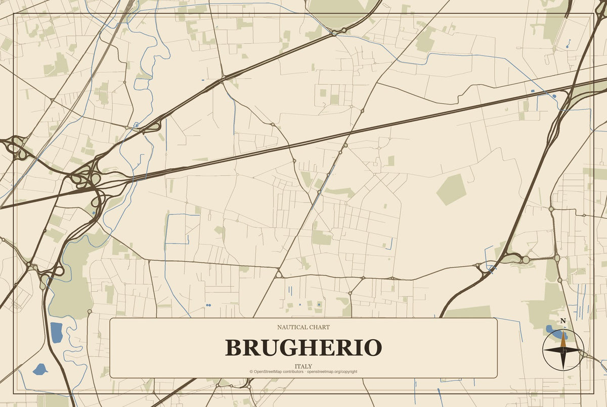 Brugherio, Italy City Map Aluminum Sign in Heritage Nautical style