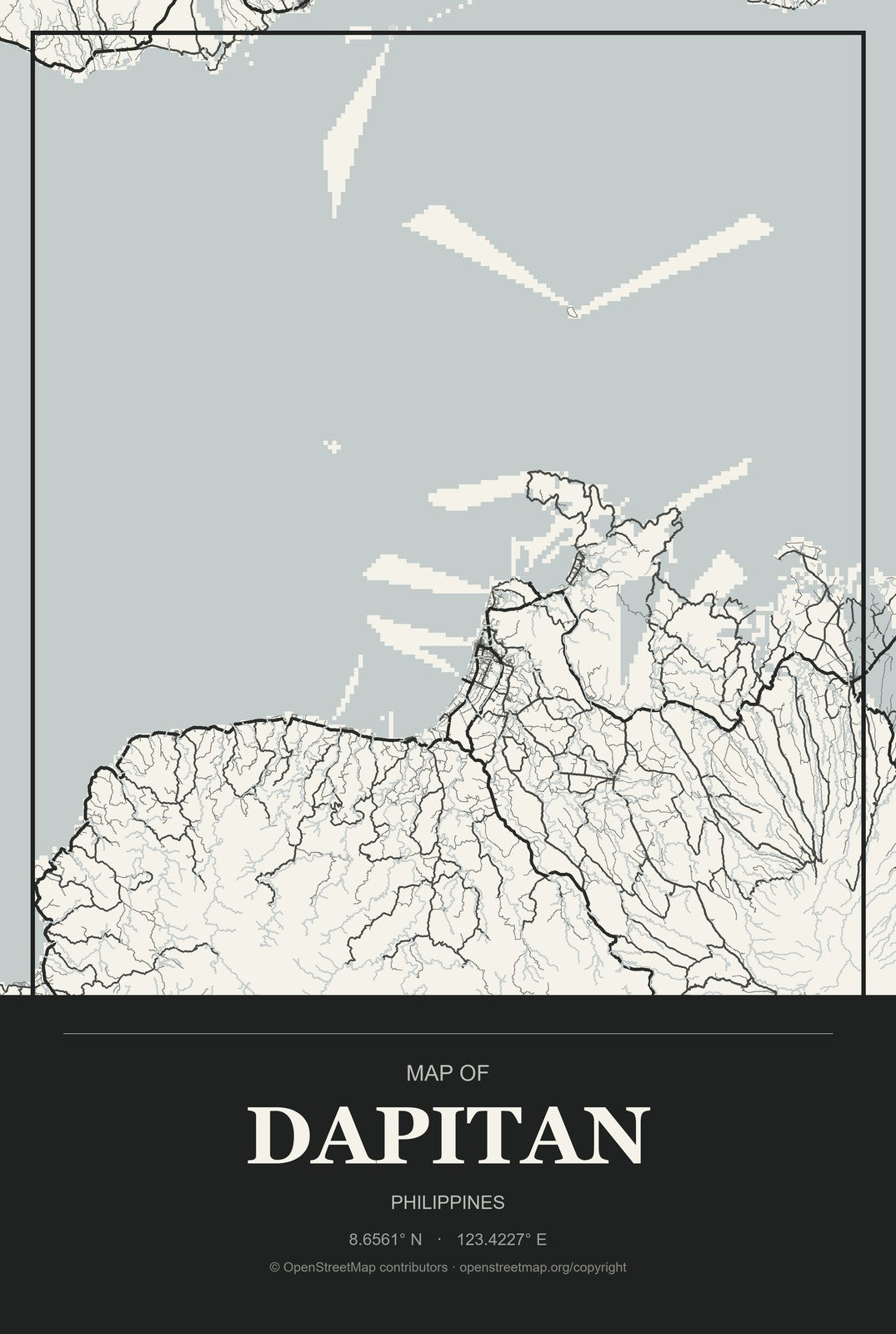 Dapitan, Philippines City Map Aluminum Sign in Museum Plaque style