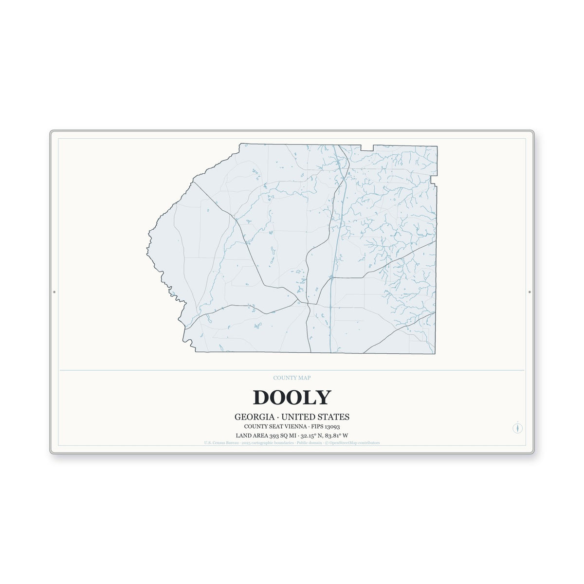 Dooly County, Georgia Map Aluminum Sign in Gallery Air style