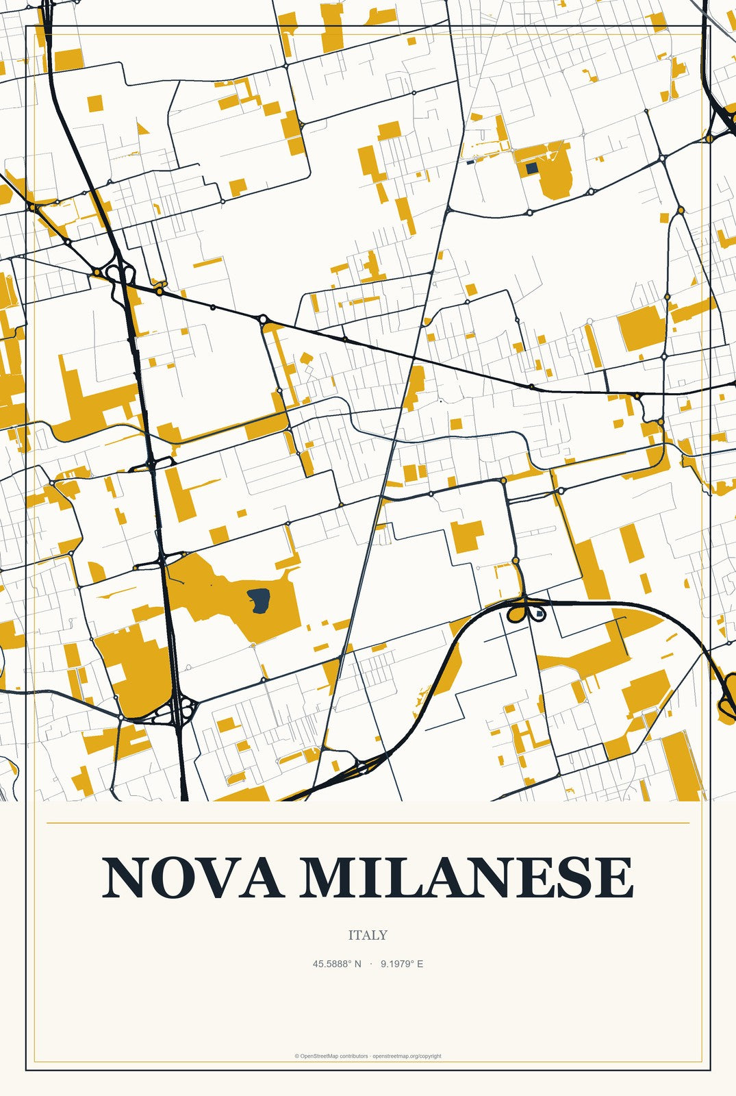 Nova Milanese, Italy City Map Aluminum Sign in Citrine Modern style
