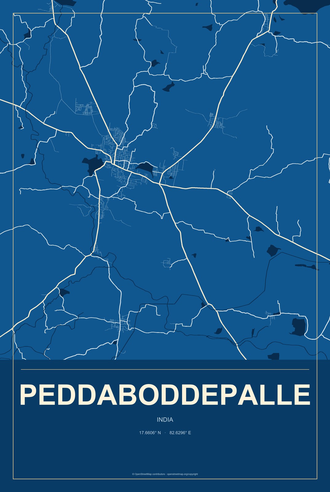 Peddaboddepalle, India City Map Aluminum Sign in Harbor Cobalt style