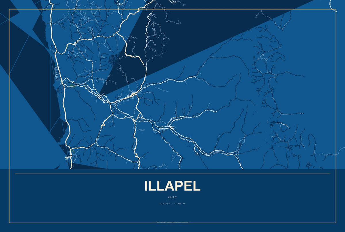 Illapel, Chile City Map Aluminum Sign in Harbor Cobalt style