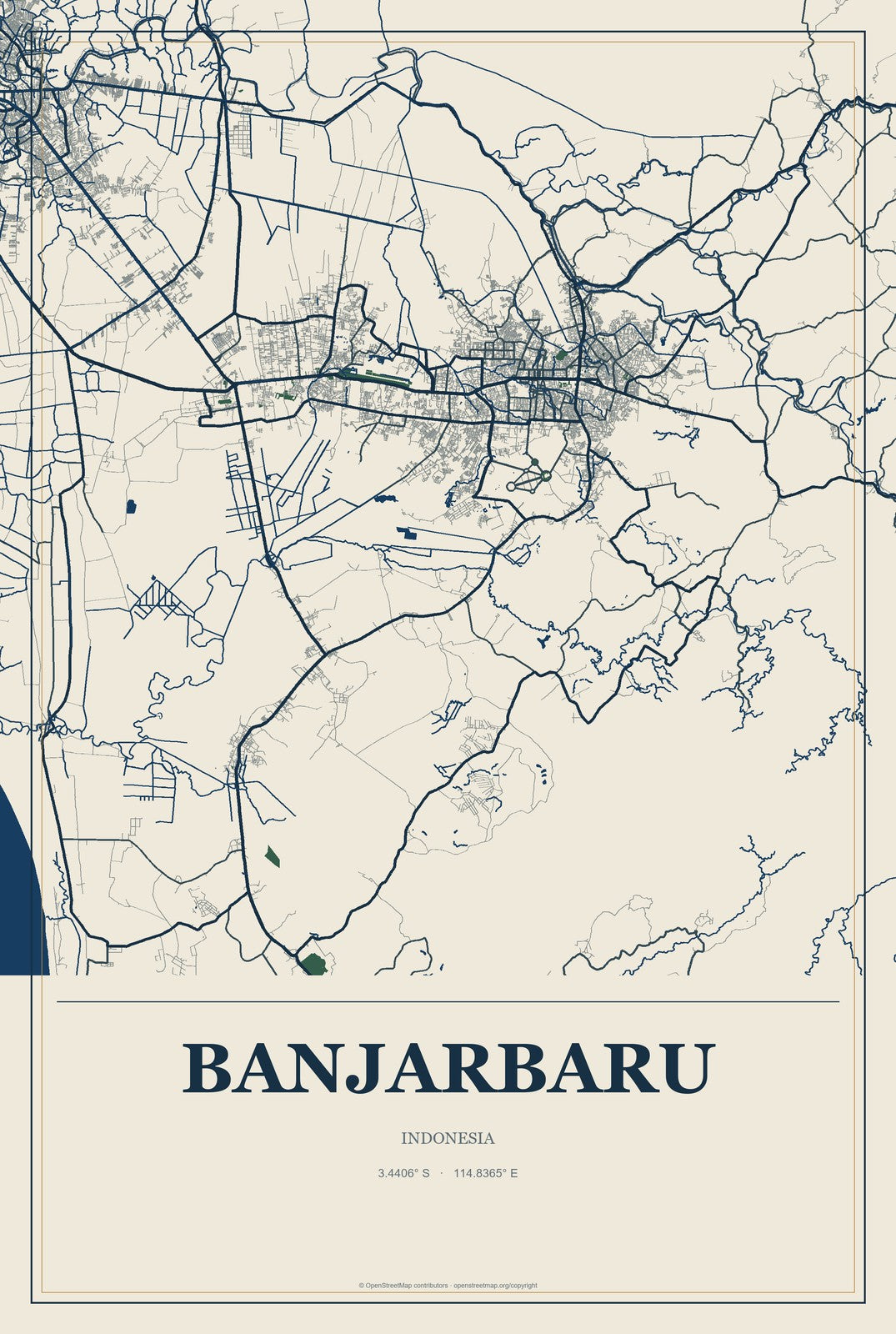 Banjarbaru, Indonesia City Map Aluminum Sign in Coastal Cutout style