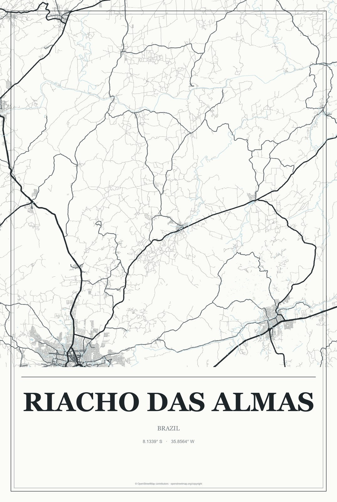 Riacho das Almas, Brazil City Map Aluminum Sign in Gallery Air style