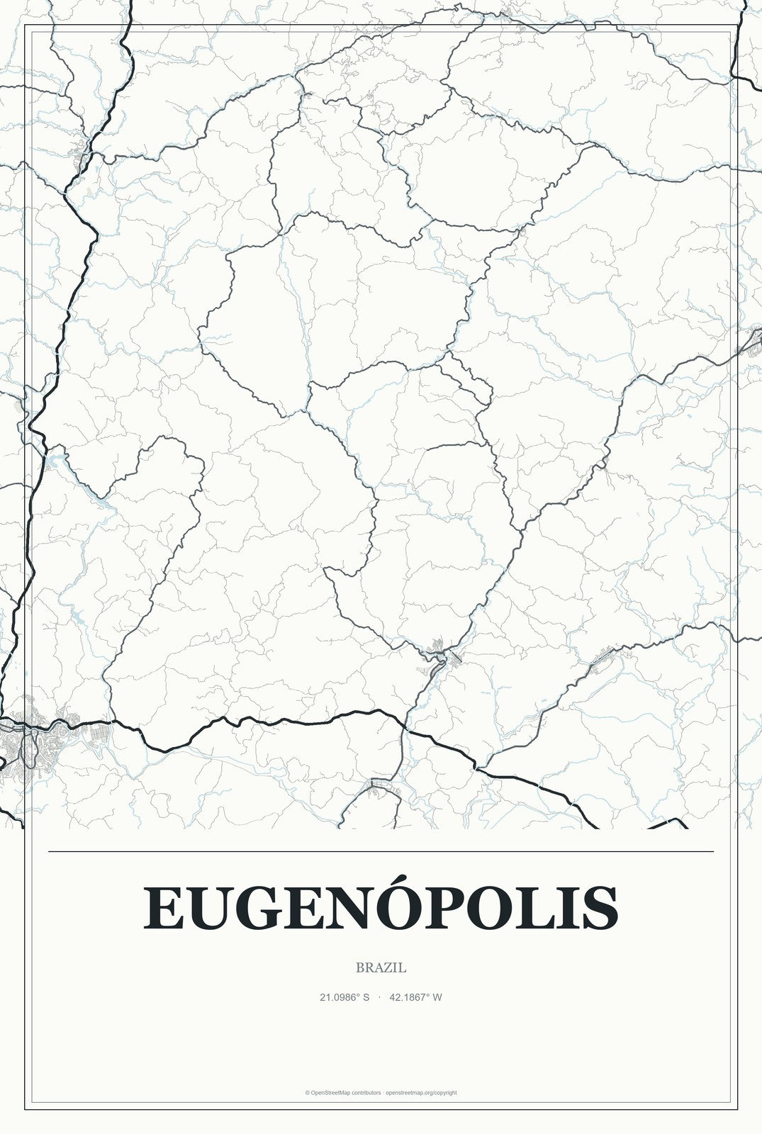 Eugenópolis, Brazil City Map Aluminum Sign in Gallery Air style