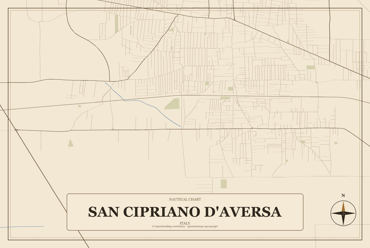 San Cipriano d'Aversa, Italy City Map Aluminum Sign in Heritage Nautical style
