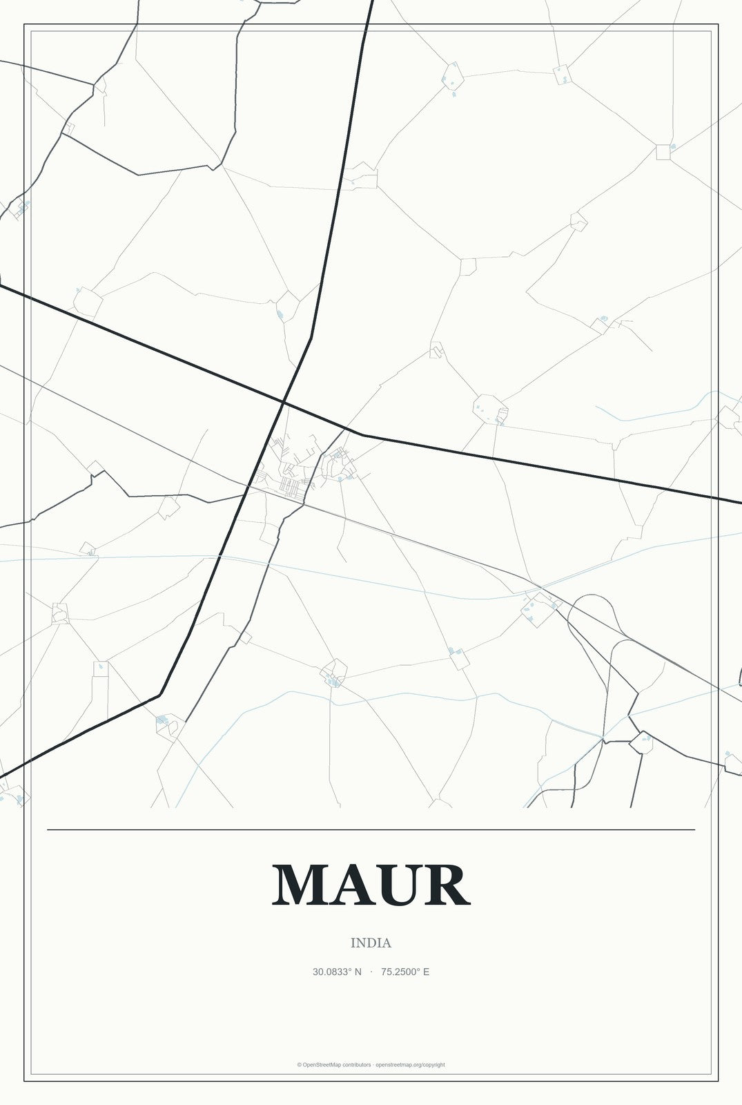 Maur, India City Map Aluminum Sign in Gallery Air style