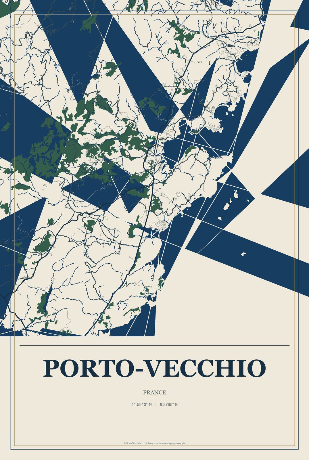 Porto-Vecchio, France City Map Aluminum Sign in Coastal Cutout style