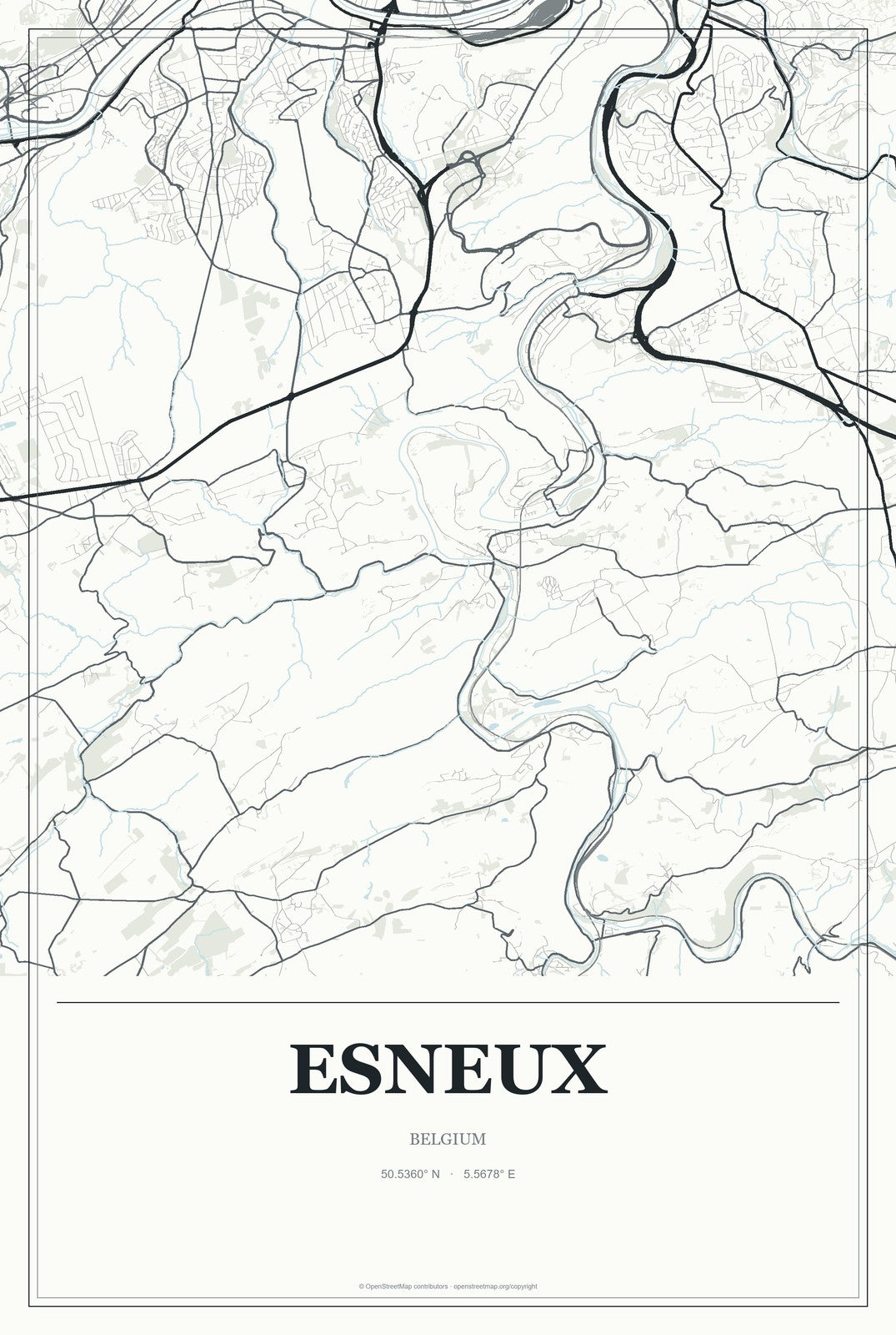 Esneux, Belgium City Map Aluminum Sign in Gallery Air style