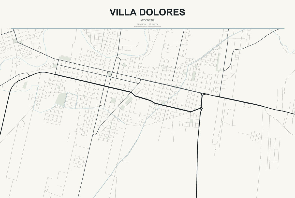Villa Dolores, Argentina City Map Aluminum Sign in Headline Atlas style