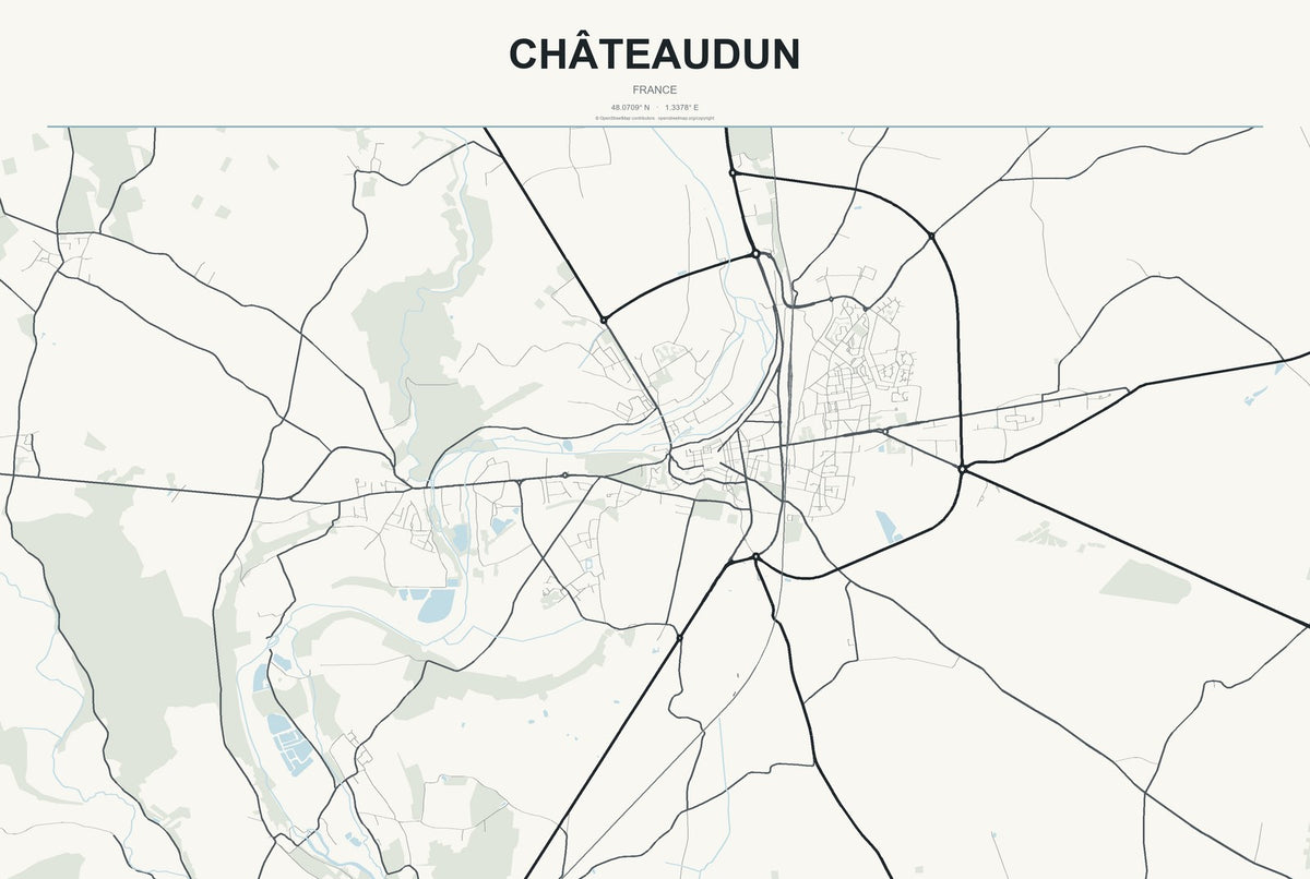 Châteaudun, France City Map Aluminum Sign in Headline Atlas style