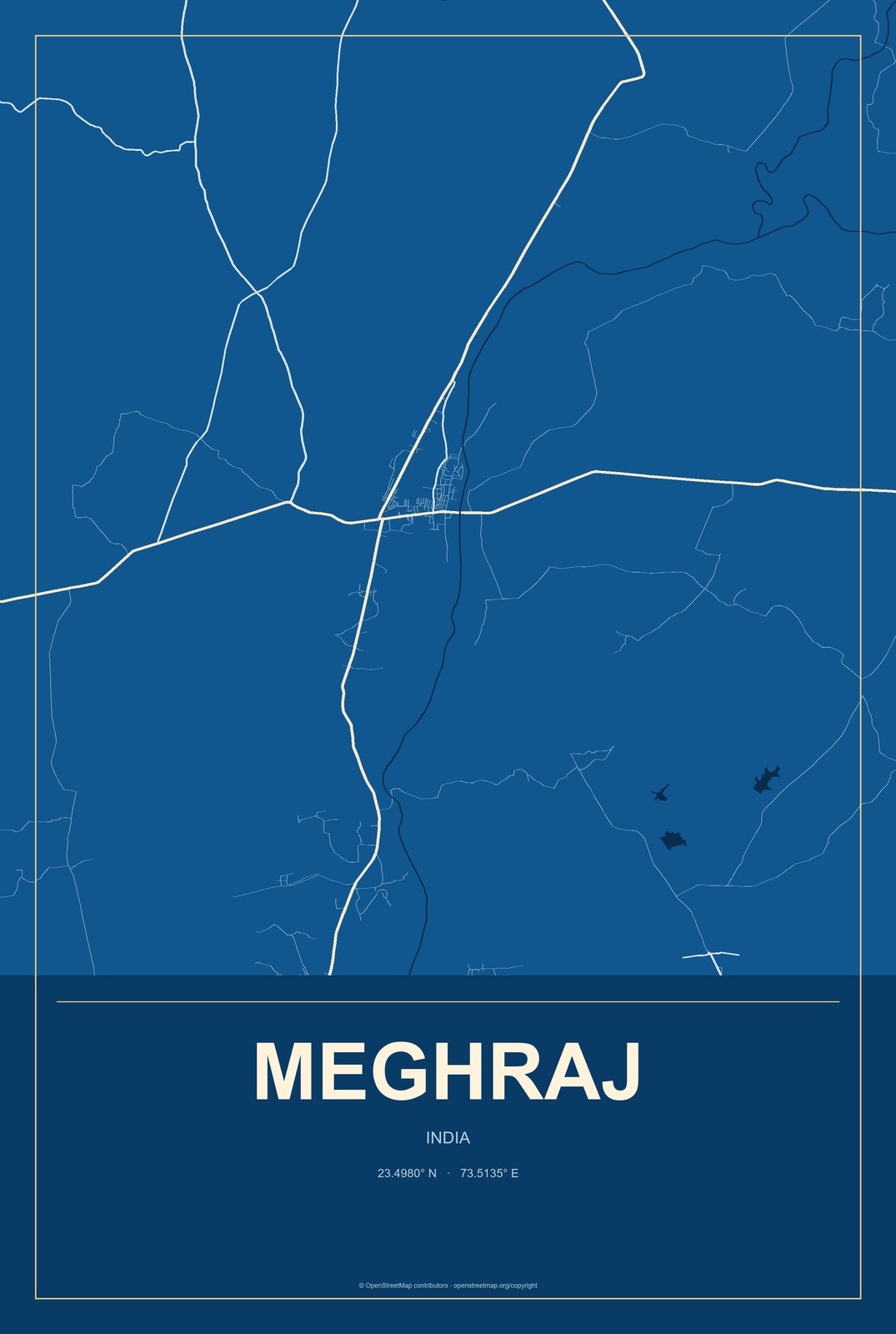 Meghraj, India City Map Aluminum Sign in Harbor Cobalt style