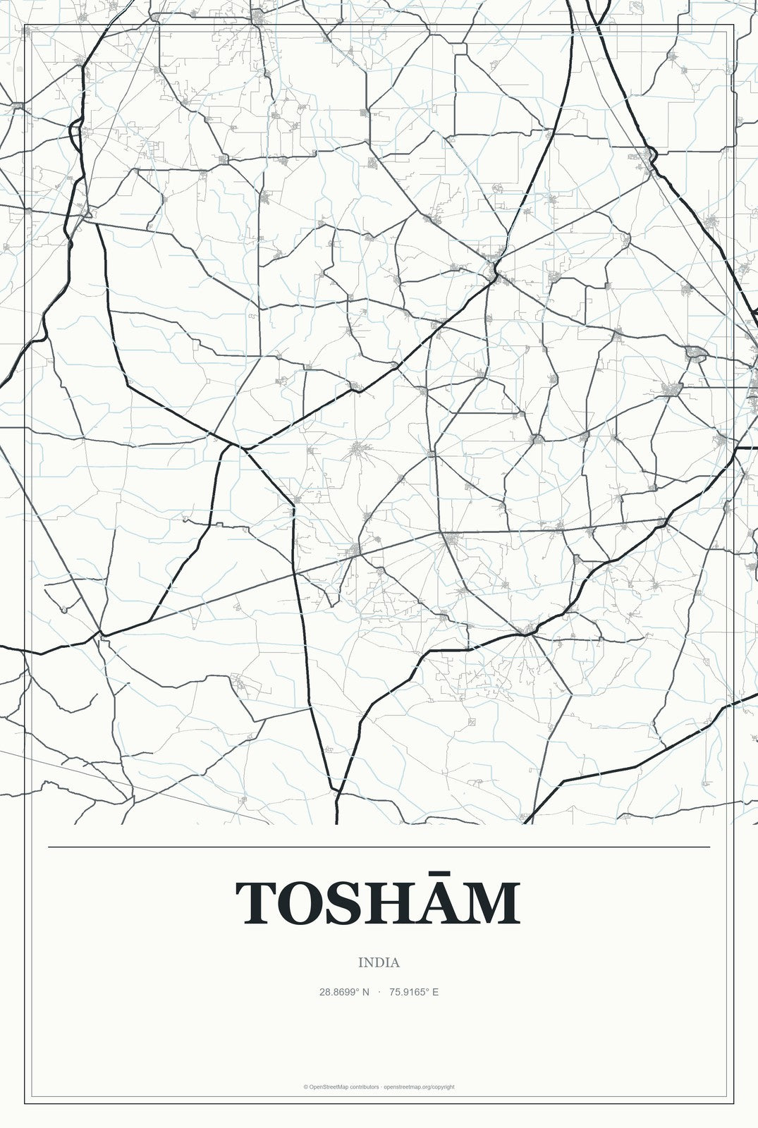 Toshām, India City Map Aluminum Sign in Gallery Air style