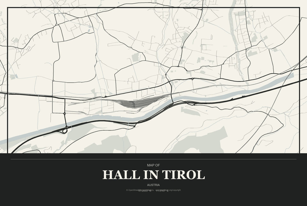 Hall in Tirol, Austria City Map Aluminum Sign in Museum Plaque style