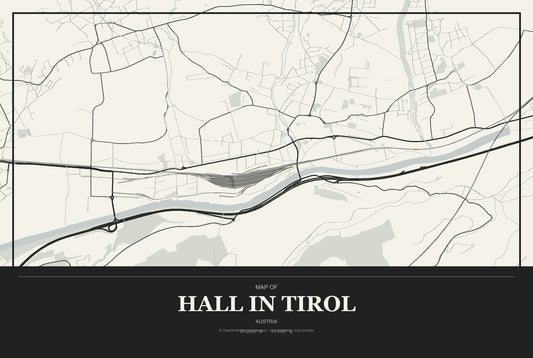 Hall in Tirol, Austria City Map Aluminum Sign in Museum Plaque style