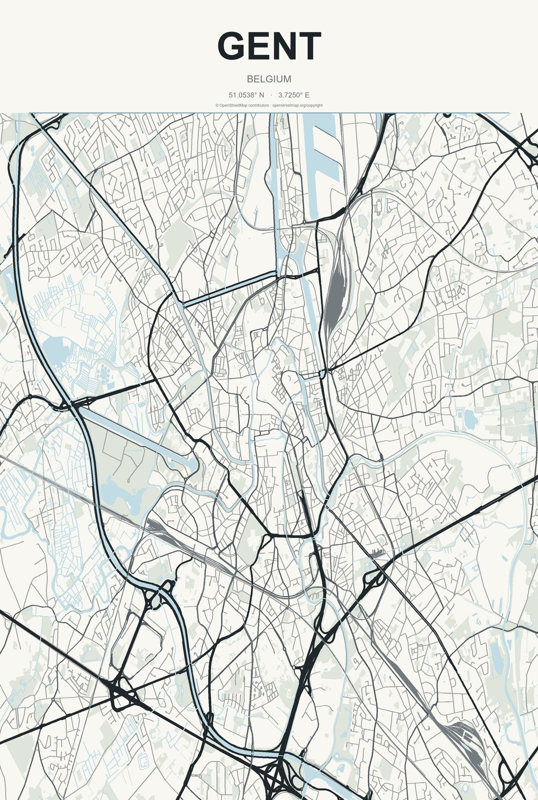Gent, Belgium City Map Aluminum Sign in Headline Atlas style