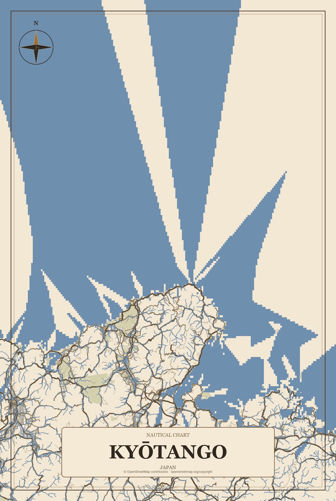 Kyōtango, Japan City Map Aluminum Sign in Heritage Nautical style