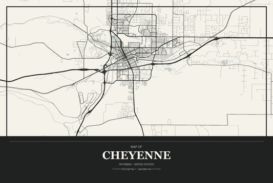 Cheyenne, Wyoming City Map Aluminum Sign in Museum Plaque style