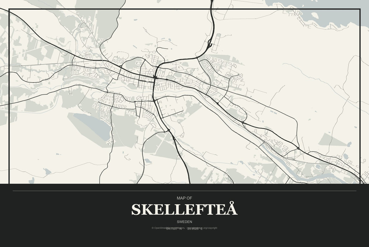 Skellefteå, Sweden City Map Aluminum Sign in Museum Plaque style