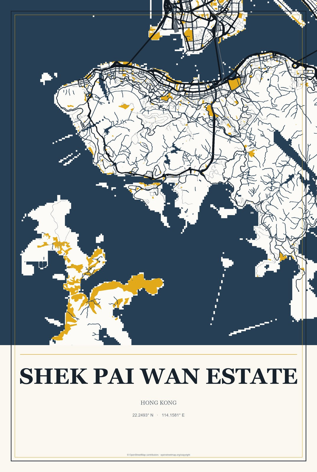 Shek Pai Wan Estate, Hong Kong City Map Aluminum Sign in Citrine Modern style