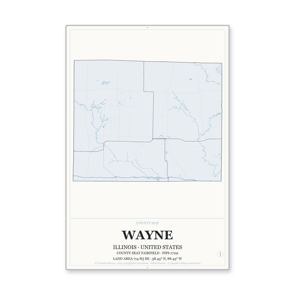 Wayne County, Illinois Map Aluminum Sign in Gallery Air style