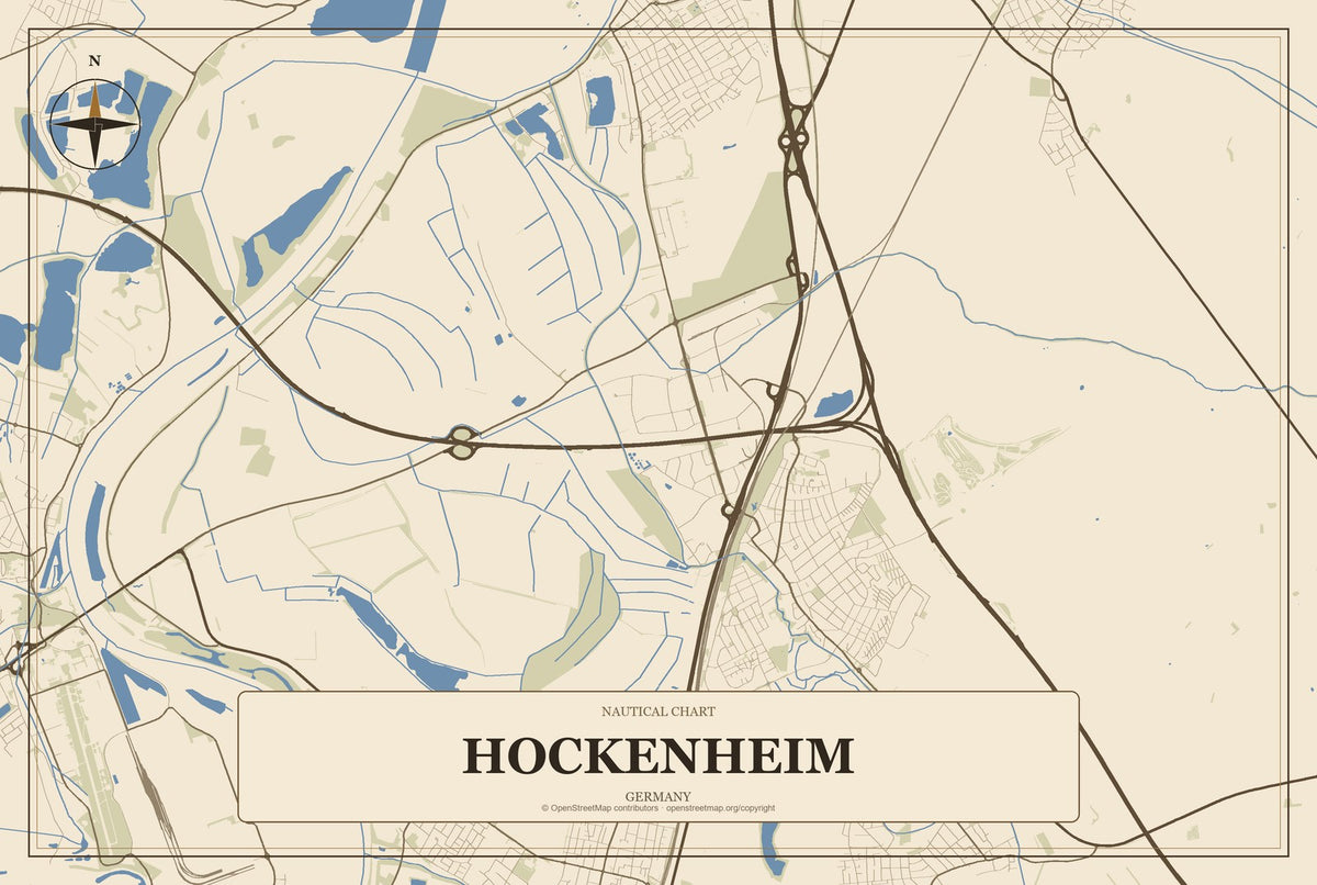 Hockenheim, Germany City Map Aluminum Sign in Heritage Nautical style