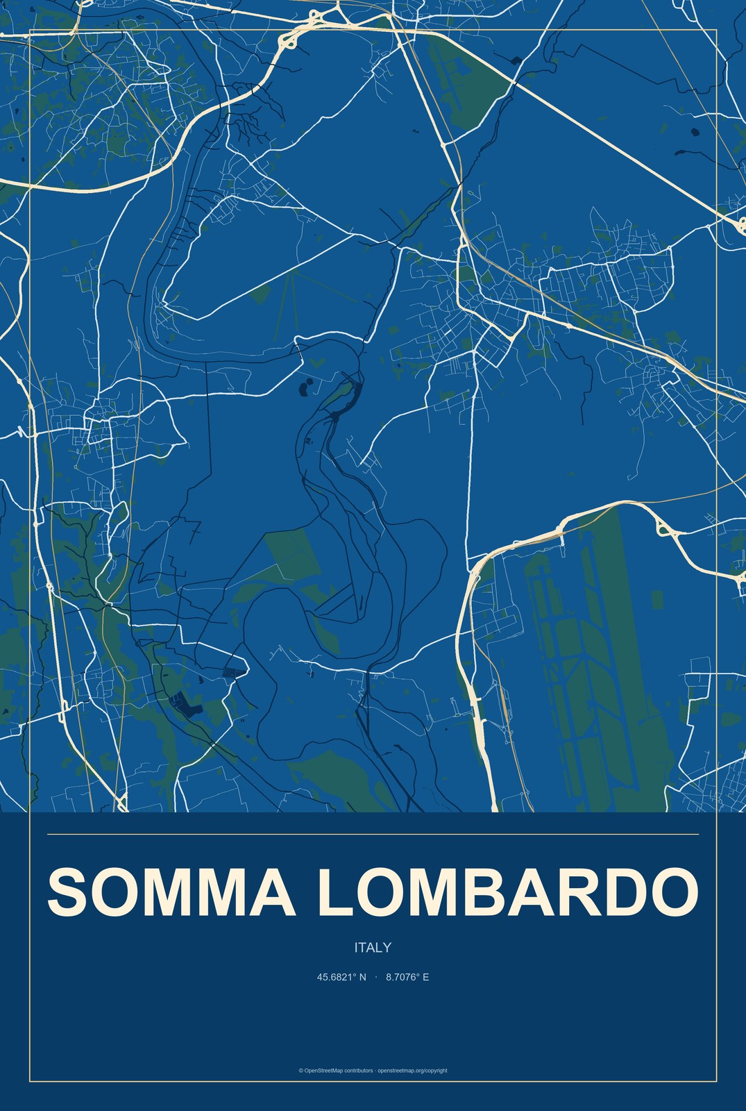 Somma Lombardo, Italy City Map Aluminum Sign in Harbor Cobalt style