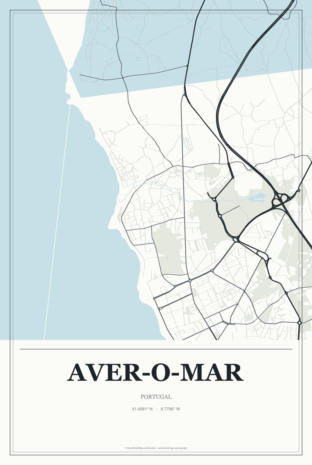 Aver-o-Mar, Portugal City Map Aluminum Sign in Gallery Air style