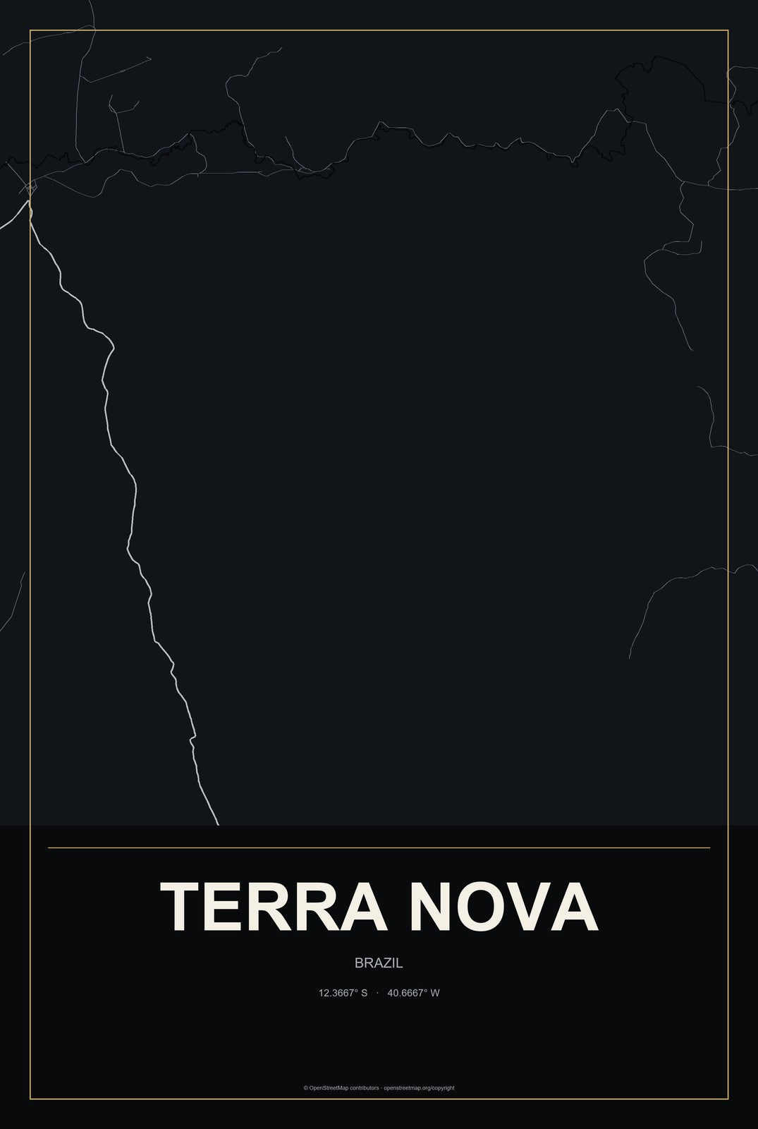 Terra Nova, Brazil City Map Aluminum Sign in Metropolitan Noir style