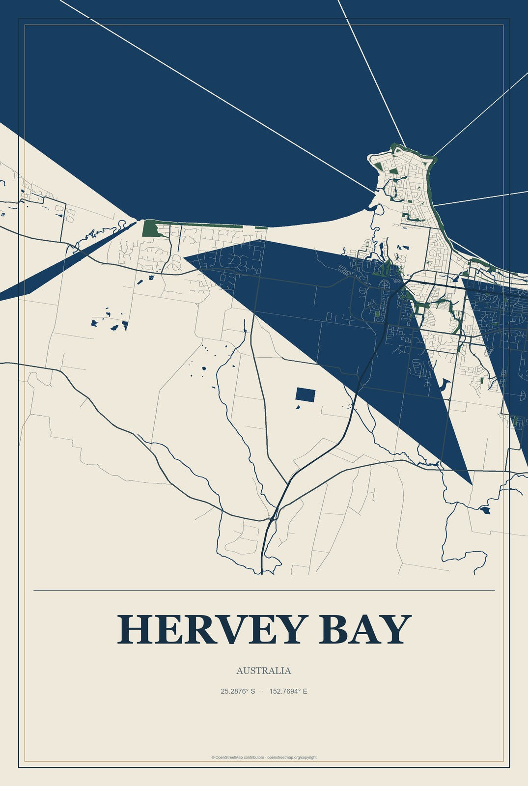 Hervey Bay, Australia City Map Aluminum Sign in Coastal Cutout style