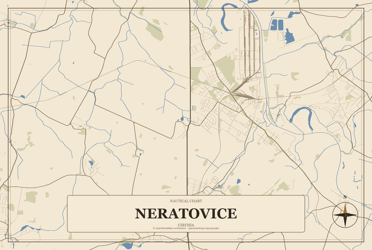 Neratovice, Czechia City Map Aluminum Sign in Heritage Nautical style