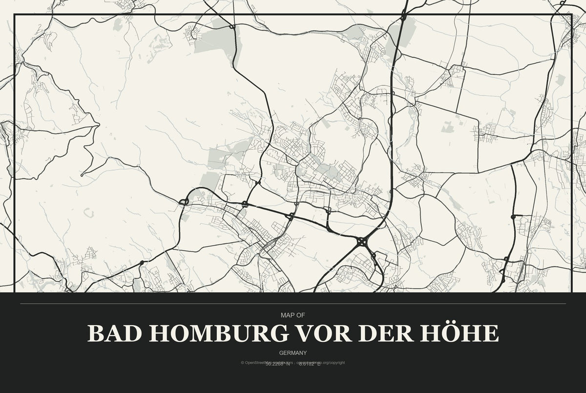 Bad Homburg vor der Höhe, Germany City Map Aluminum Sign in Museum Plaque style