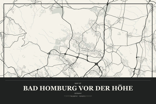 Bad Homburg vor der Höhe, Germany City Map Aluminum Sign in Museum Plaque style