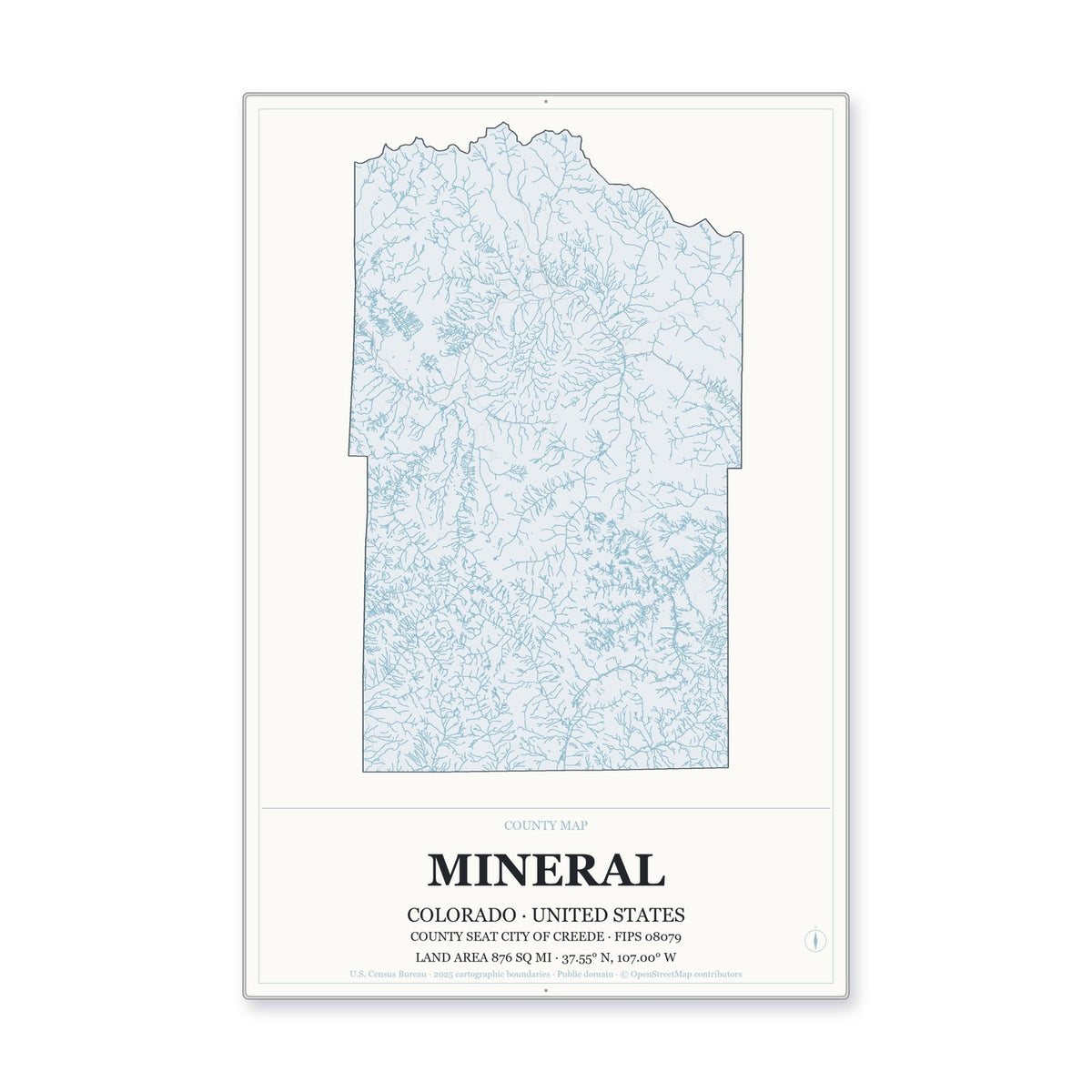 Mineral County, Colorado Map Aluminum Sign in Gallery Air style